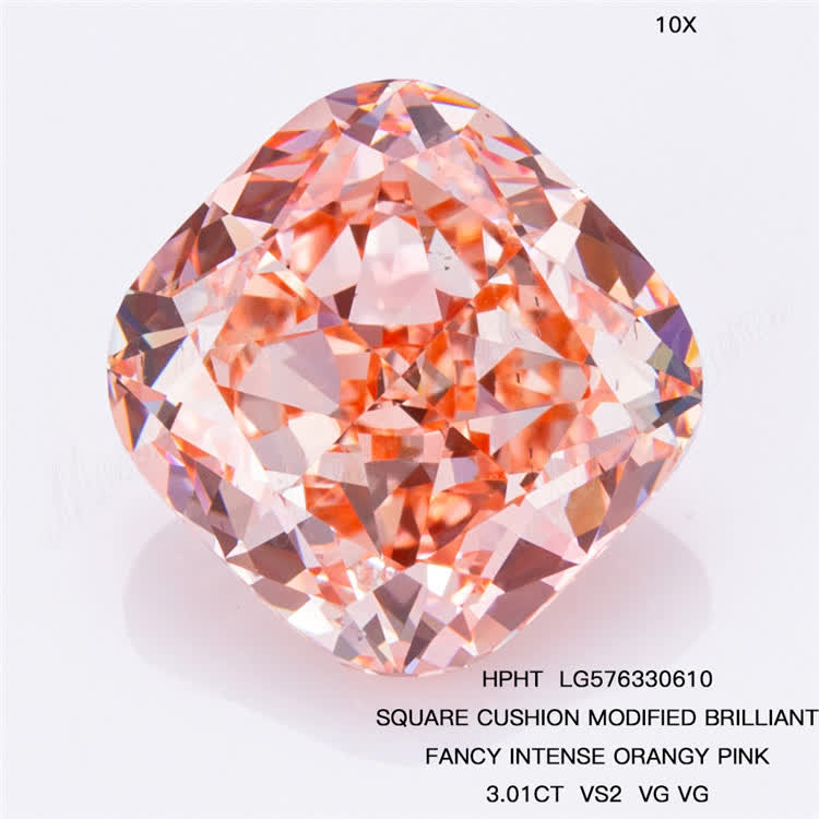 3.01CT VS2 VG VG CUSHION FANCY INTENSE ORANGY Hpht Pink Diamond