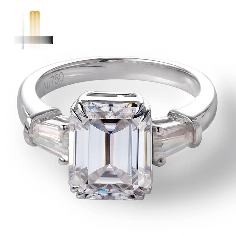 14k 18k gold emerald cut 2carat lab grown diamond 3 Stone Engagement Ring