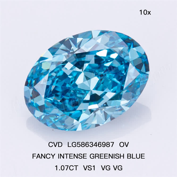 1.07CT VS1 VG VG OV FANCY INTENSE GREENISH Blue Oval Diamond CVD