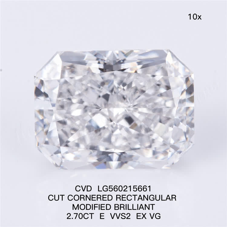 2.70CT E RECTANGULAR cut VVS2 EX VG 2 carat lab grown diamonds CVD