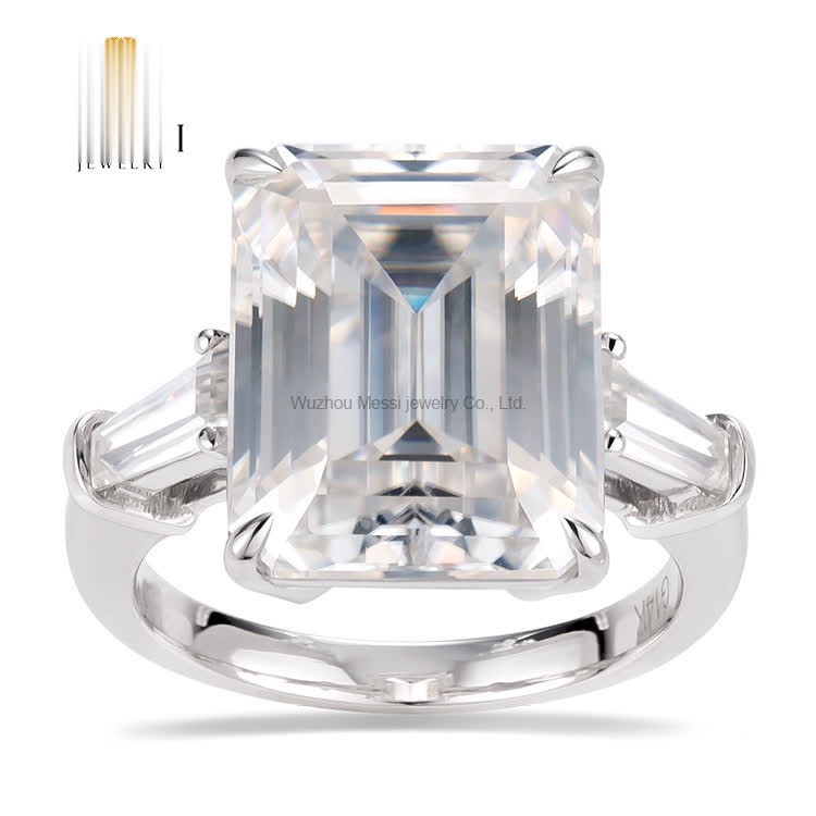 14k 18k gold jewelry three stones 4ct big lab grown diamond emerald cut 3 Diamond Ring