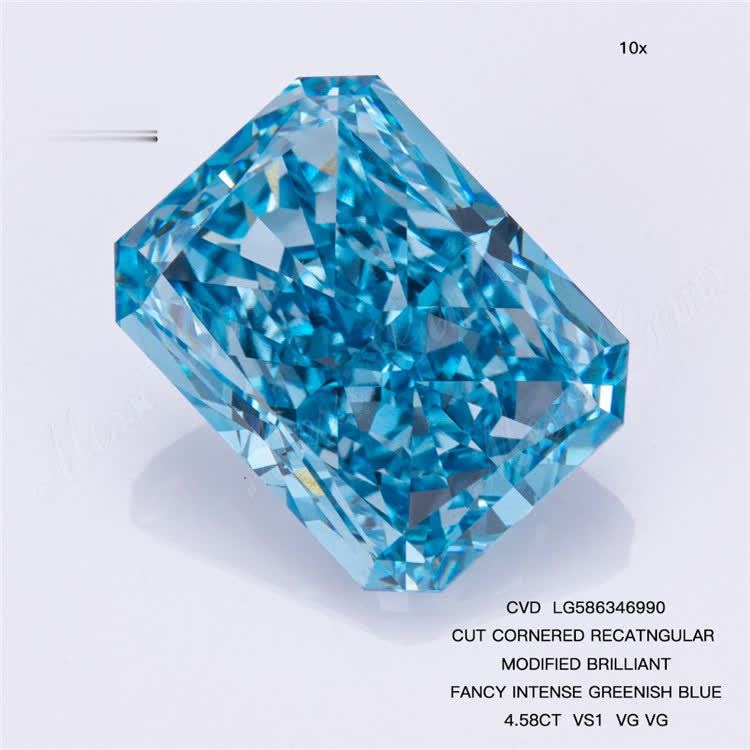 4.58CT VS1 VG VG RECATNGULAR Shape FANCY INTENSE GREENISH BLUE Diamond Price CVD