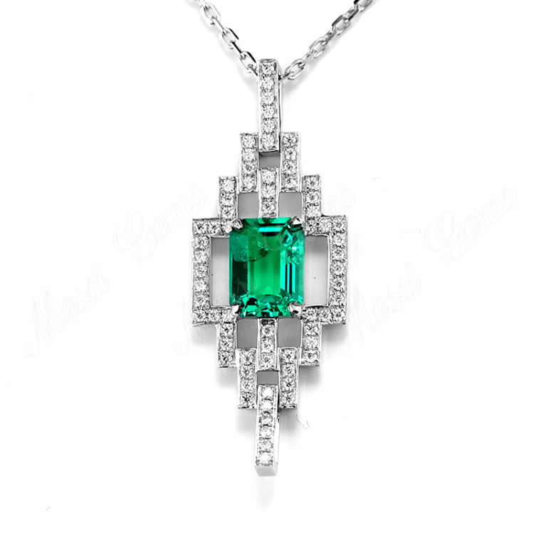 18k white gold 6X8 0.6ct created Emerald necklace customized - Buy 1 carat gold jewelry, 0.6 carat gold earring, Emerald Wedding necklace Product on Wuzhou Messi Gems Co.,LTD