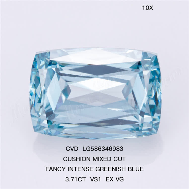 3.71CT VS1 EX VG CU MIX Cut Lab Grown Blue Diamond FANCY INTENSE GREENISH BLUE CVD