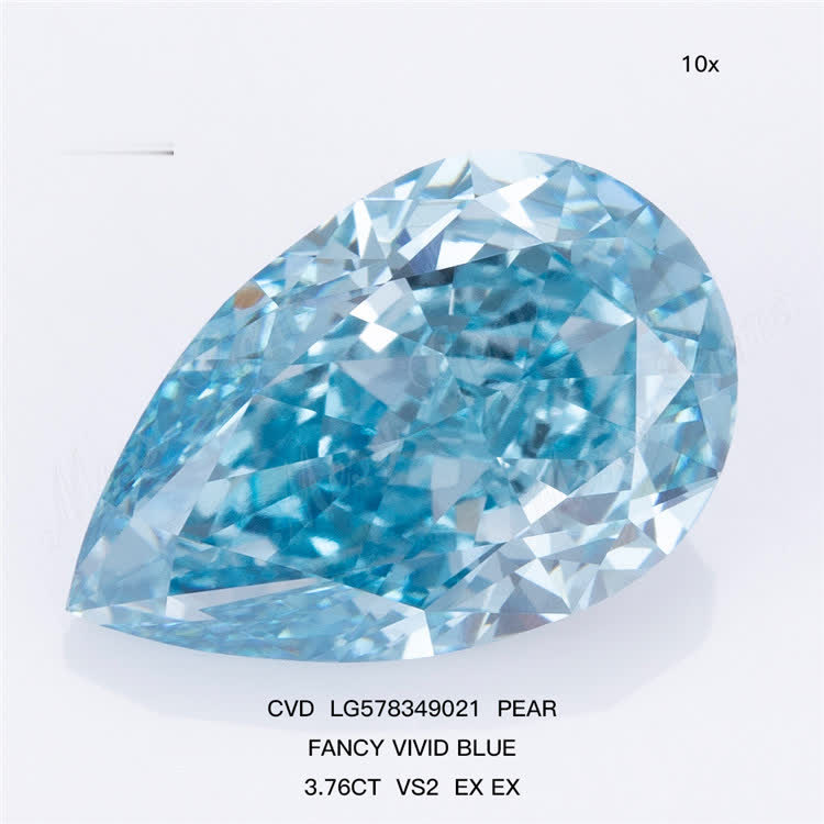 3.76CT VS2 EX EX PEAR FANCY VIVID BLUE CVD Diamonds For Sale