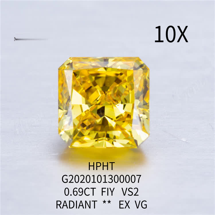 0.69ct FIY colored lab diamonds VS1 Radiant cut
