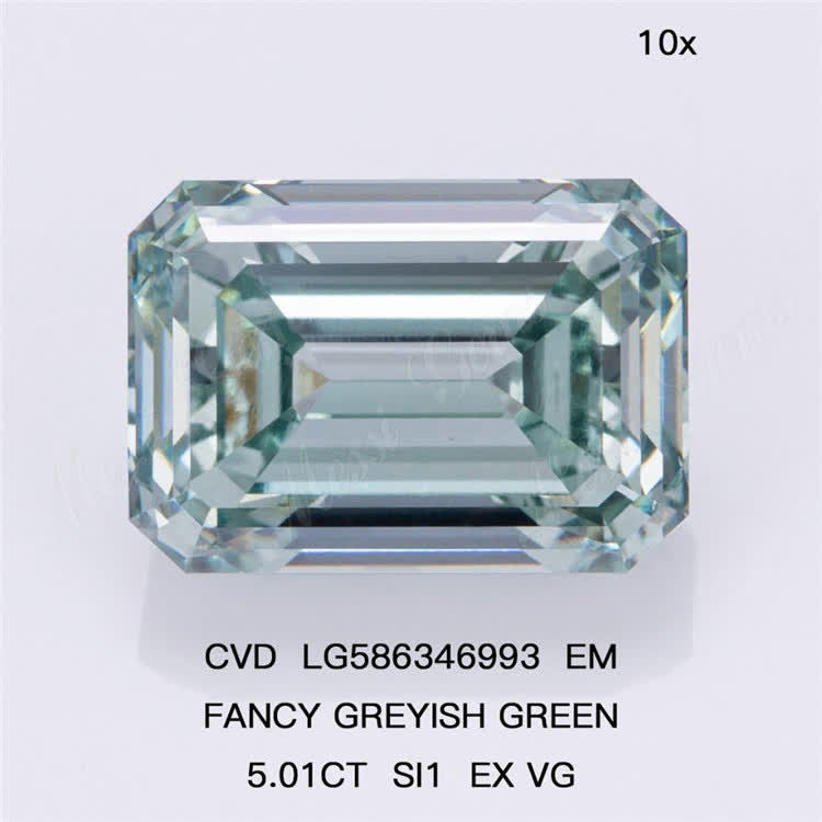 5ct Emerald Cut Lab Diamonds Green SI1 EX VG EM FANCY GREYISH GREEN MAN MADE CVD