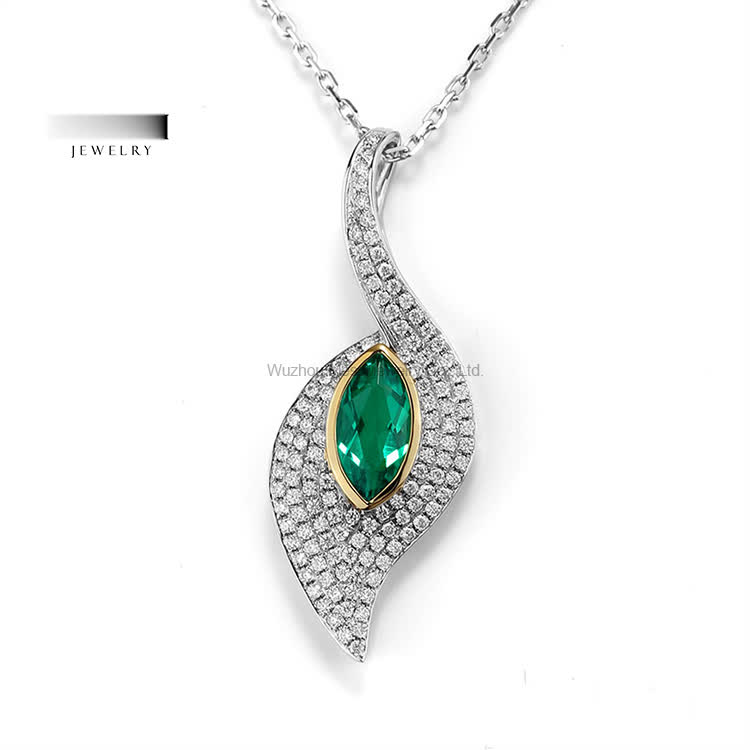 14k 18k white gold 0.8ct MQ Emerald gemstone fashion necklace wholesale - Buy 1 carat gold jewelry, 0.8 carat gold earring, Emerald Wedding necklace Product on Wuzhou Messi Gems Co.,LTD