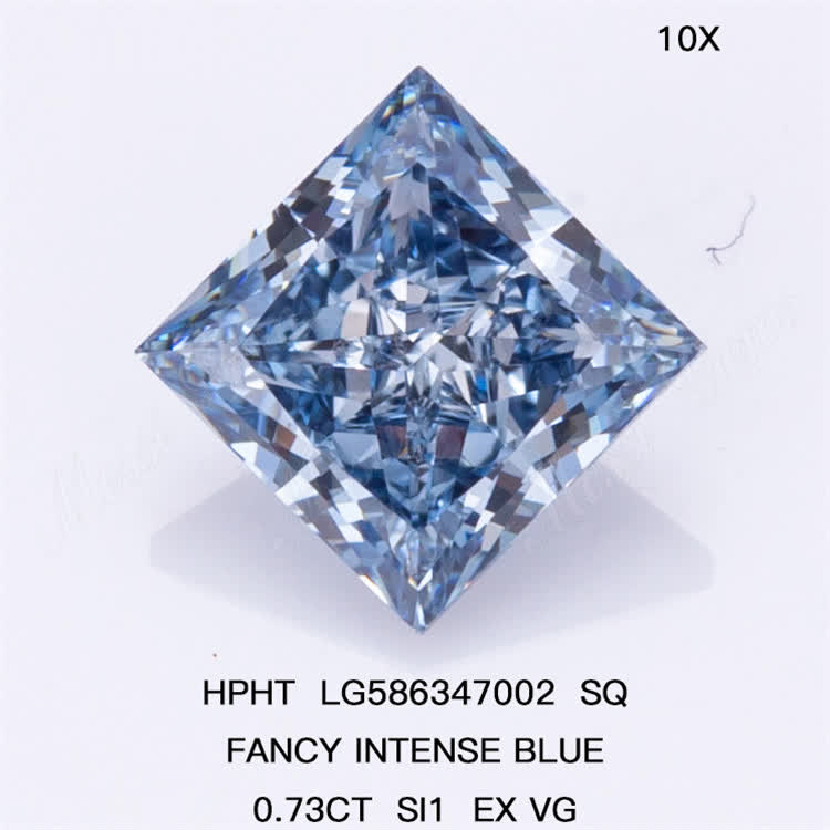 0.73CT SI1 EX VG SQ HPHT Fancy Intense Blue HPHT Diamond