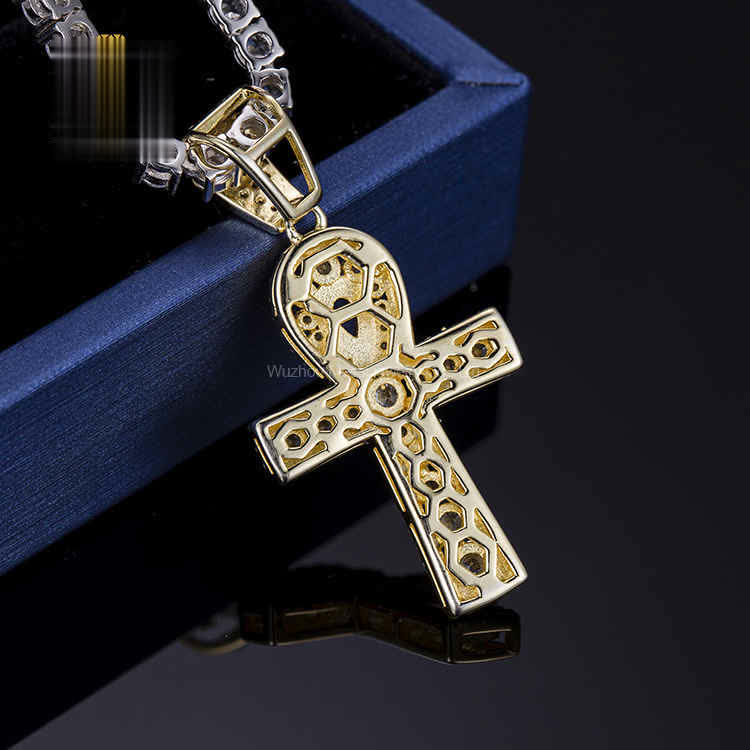 fashion hiphop14k real gold yellow gold Lab diamond cross necklace - Buy custom hip hop pendants, hip hop diamond jewelry, rapper necklace Product on Wuzhou Messi Gems Co.,LTD