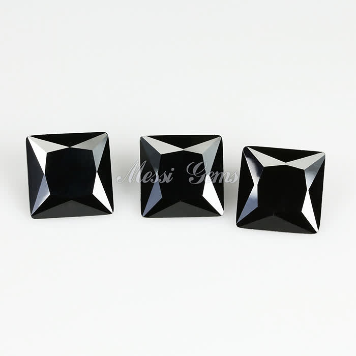 7x7 mm square cut black cubic zirconia stone