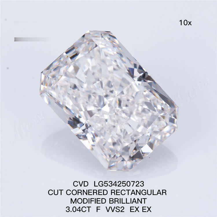 3.04CT RECTANGULAR cut F VVS2 EX EX high quality man made diamonds CVD