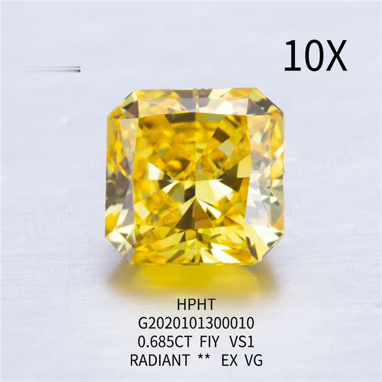 0.685ct FVY radiant cut lab grown diamond VG