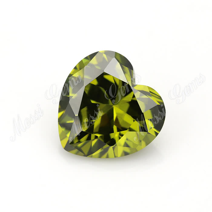 Loose Gemstone Heart cut 9mm Color play or fire Olive cubic zirconia