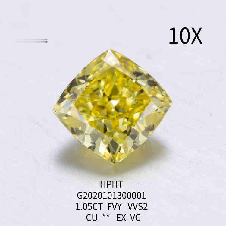 1.05ct FVY Cushion cut lab created colored diamonds VVS2